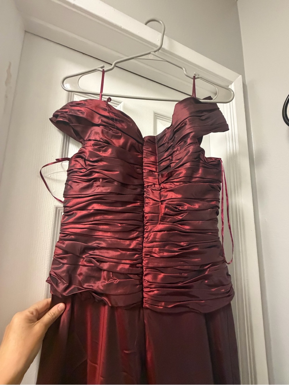 JS Collections Wine Strapless Ruched Prom Gown - Picture 4 of 9